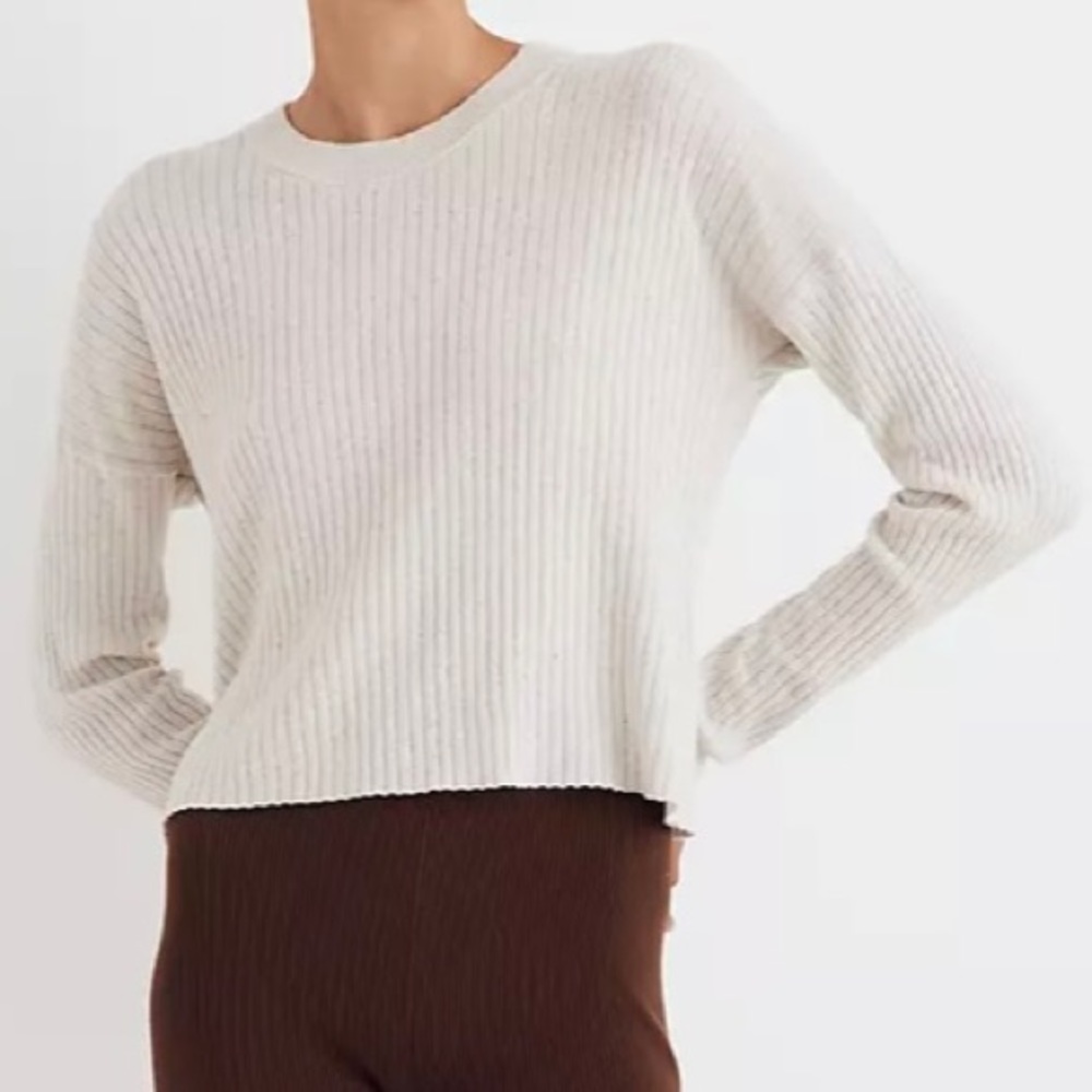 NWT Madewell Donegal Lawson Crop Pullover Sweater - Bright Ivory
